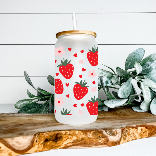 Berry Hearts 16 oz Glass Can