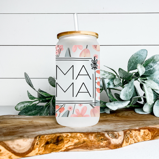 Floral MAMA 16 oz Glass Can