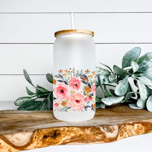 Flower Band 16 oz Glass Can